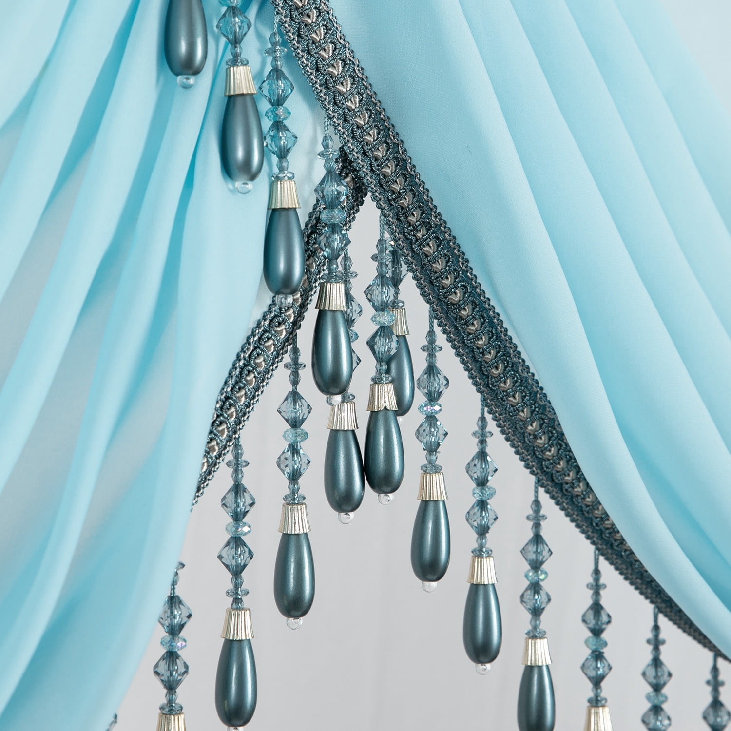 VOGOL Sheer Window Curtains Valance, 1 Panel Retro Style Drapes for Living Room with 2 Swags, Luxury Waterfall Valances for Home Wedding Party, 59 inches Wide, Light Blue