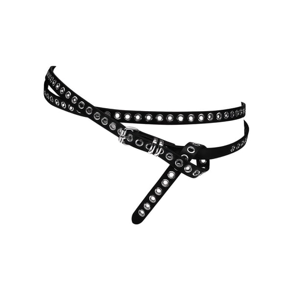 Babomareon Women's Fashion Double Punk Thin Studded Genuine Leather Jean Belt
