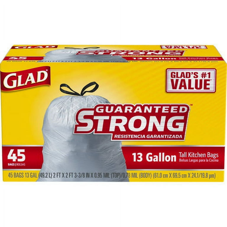 Glad Tall Kitchen Bags, Clear Drawstring, 13 Gal - 45 bags