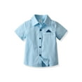 thumbnail image 4 of Qmyliery Breathable Summer Little Boys Shirt, Creative Striped/Plaid Short Sleeve Lapel Single-breasted Bow Tie Top Casual Clothes, 4 of 5