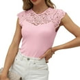 thumbnail image 6 of Jewelreauty Womens Lace Crew Neck Cap Sleeve Tank Tops Casual Ribbed Solid Shirts Summer Loose Fitting Tee (M, Pink), 6 of 9