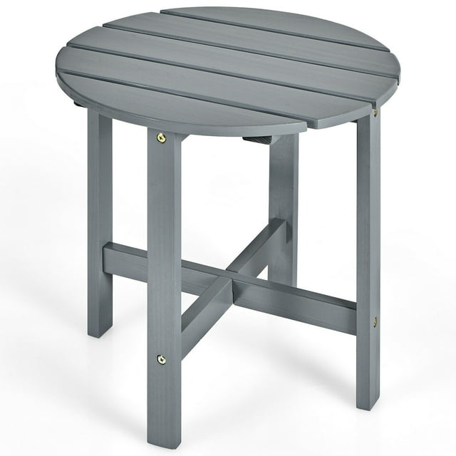 Gymax 18'' Patio Round Side End Coffee Table Wooden Slat Garden Deck Grey