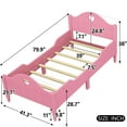 thumbnail image 7 of Macaron Twin Size Toddler Bed with Side Safety Rails, Modern Platform Bed with Cambered Headboard and Footboard, Wooden Twin Bed Frame for Kids, Girls, Boys, No Box Spring Required, Light Pink, 7 of 7