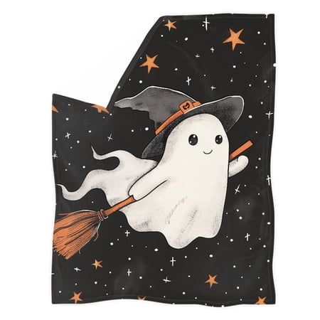 HUIACONG Halloween Cute Ghost Coral Fleece Blanket Fluffy Soft Coral Fleece Throw Blanket Polyester Laundry Friendly Coral Fleece Sofa Throw Blanket