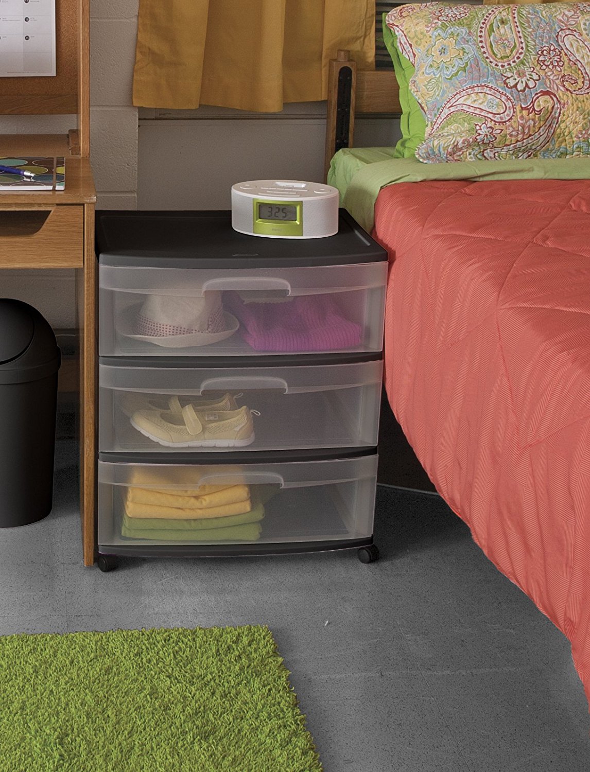Black Storage Organization Sterilite 29309001 Wide 3 Drawer Cart