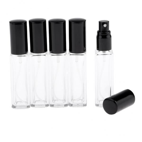 Atomizador de perfume recargable (paquete de 2 a 6, 5 unidades de 8 ml), botella vacía con atomizador y tapa negra. 5 piezas