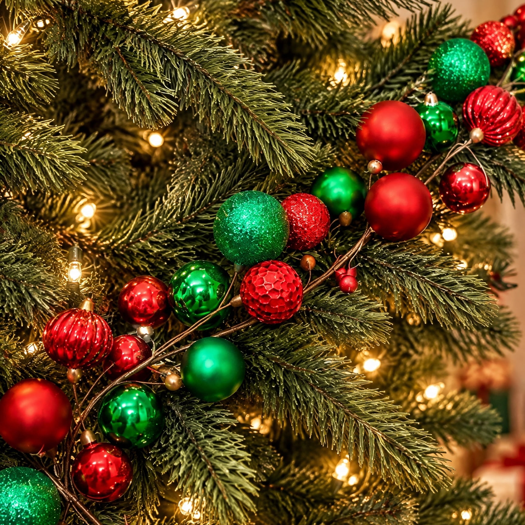 Ornament Branch Christmas Garland, Red and Green, 65", by Holiday Time