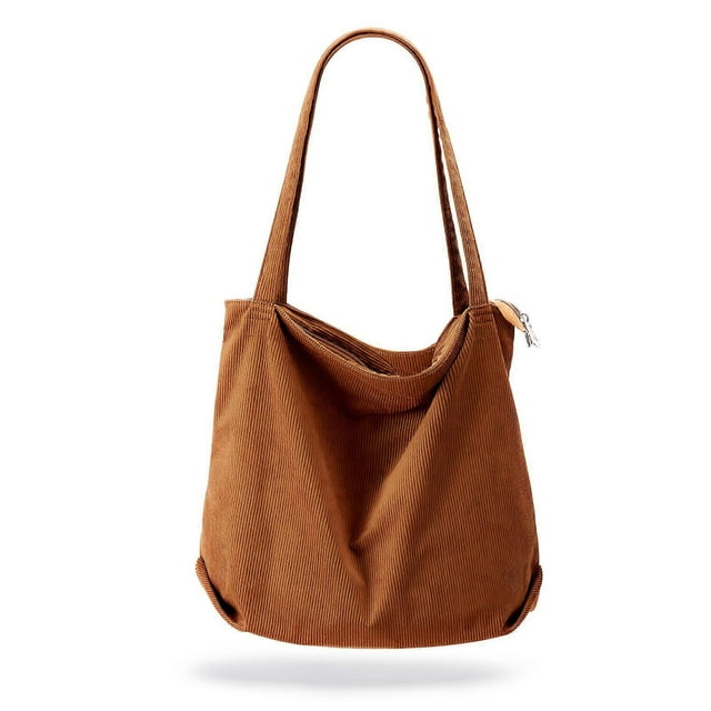 Thicken Corduroy Totes Bag Extra Large Capacity Handbags Shoulder Bags with Zipper Cord Tote Bag for Women Ladies Girls Casual Shopping Bag for Work S