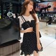 thumbnail image 1 of Ensemble 2 Pcs pour Femmes Été Manches Courtes Simple T-Shirt Uni + Robe Mini Camisole à Pois 2 Pcs/ensemble Noir TG, 1 of 2