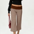 thumbnail image 5 of Gaucho Pants for Women Fold Over Flowy Low Rise Wide Leg Capri Pants Casual Stretch Cropped Pant Brown M, 5 of 5