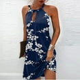 thumbnail image 2 of Wycnly Dresses for Women 2024 Beach Off Shoulder Halter Tunic Tank Short Dresses Sleeveless Round Neck Floral Print Summer Mini Formal Dress Navy s Under $5, 2 of 6