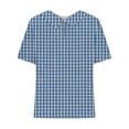 thumbnail image 4 of ALLLIST Blue Womens Tops Under $5 Plaid Collared Short Sleeve Printed Blouses Loose Cotton and Linen Womens Tees, 4 of 5