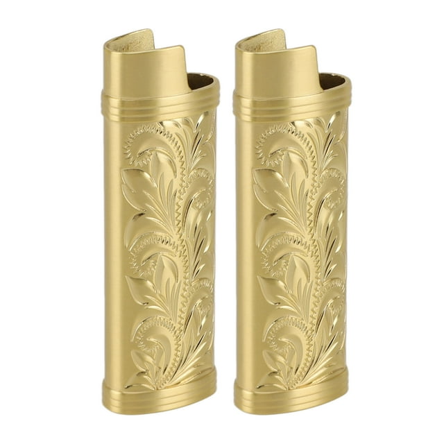 2Pcs Vintage Style Zinc Alloy Lighter Storage Container for Camping Hiking, Floral Pattern with Secure
