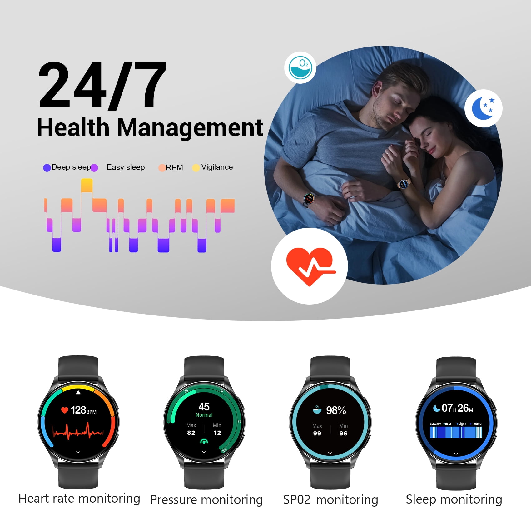 Blackview Smart Watch for Men, 1.43" AMOLED Fitness Tracker Watch with Bluetooth Call, 100+ Sports Modes, AI Voice Assistant, 2 Straps, Waterproof Smartwatch for Android iPhone,Black