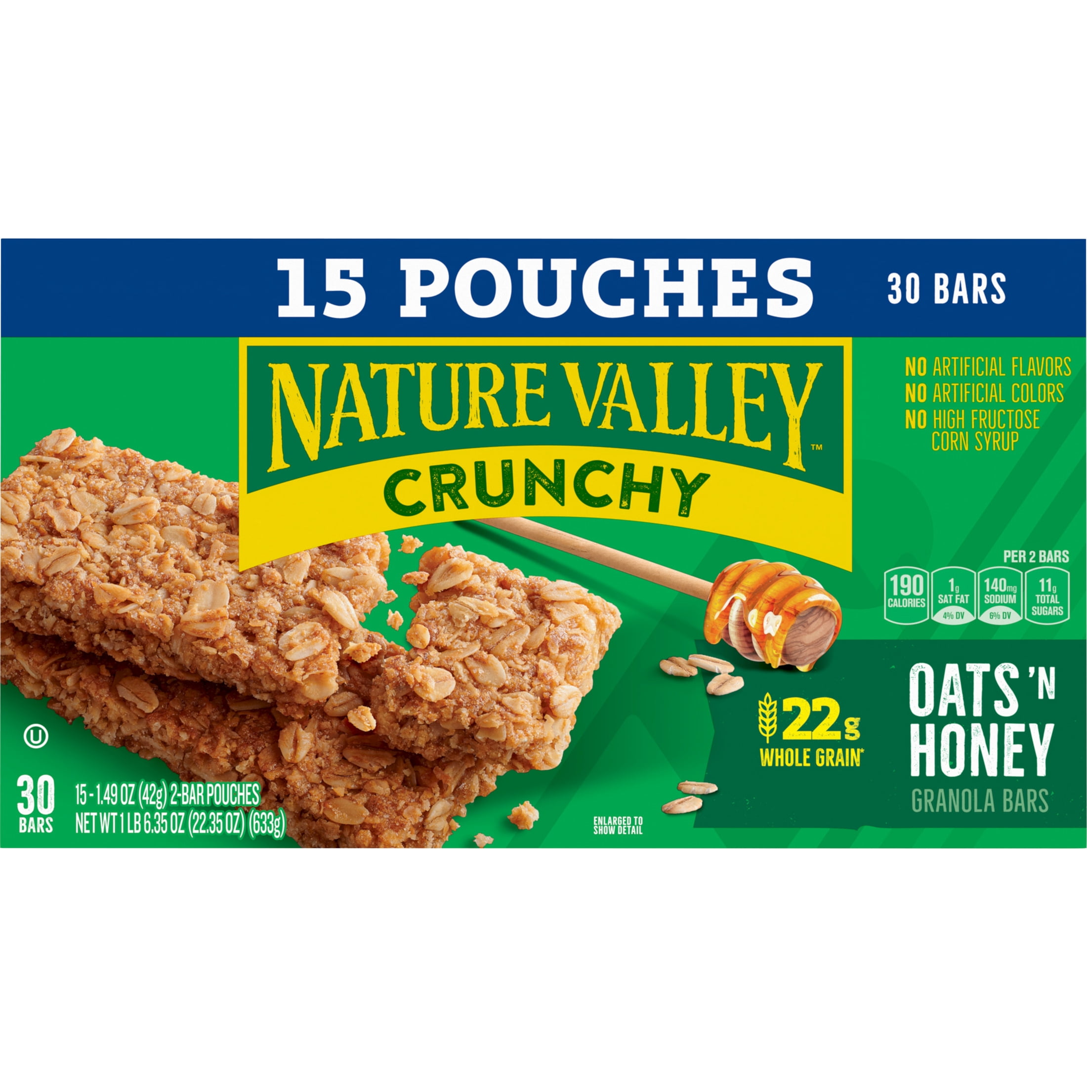 (6 pack) Nature Valley Crunchy Granola Bars, Oats 'n Honey, 30 Count, 22.35 oz (15 Pouches)