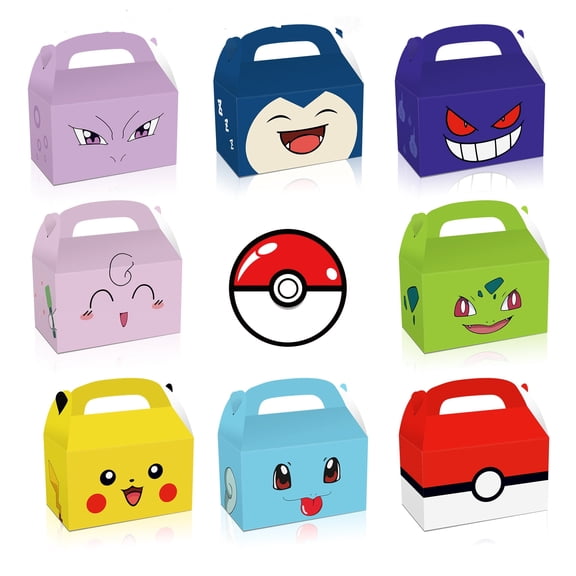 8 Pcs Party Favor Candy Boxes for Pokmon Theme Birthday Party Supplies Decor,Girls Kids Birthday Game Party Kraft Paper Gift Bag Decorations