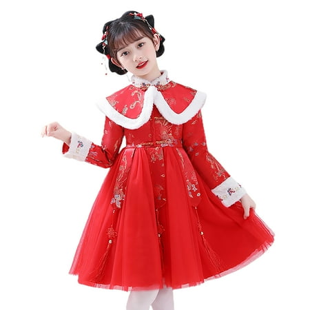

KDFJPTH Toddler Kids Baby Girls Children Fairy Hanfu Dresses For Chinese Calendar New Year Quilted Lined Warm Princess Dresses Embroidery Toddler Wedding Dresses Clothes for Girls 4-5 Years Old