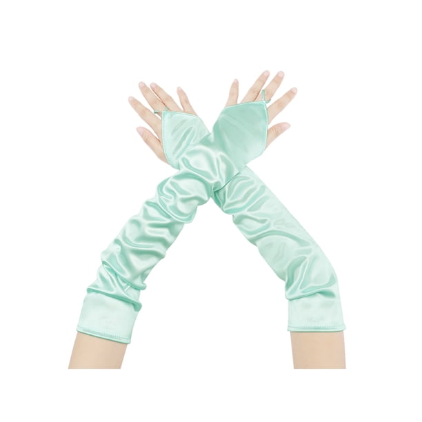 INSPIRAR CHIC Mangas sin dedos para mujeres, guantes largos de satén de los años 1920 con bucle para los dedos, talla única, verde menta