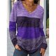 thumbnail image 4 of Camiseta de Larga con Cuello en V y Bloques de Color para Mujer Estilo Casual y Holgado, Ideal para y Otoño S, 4 of 6