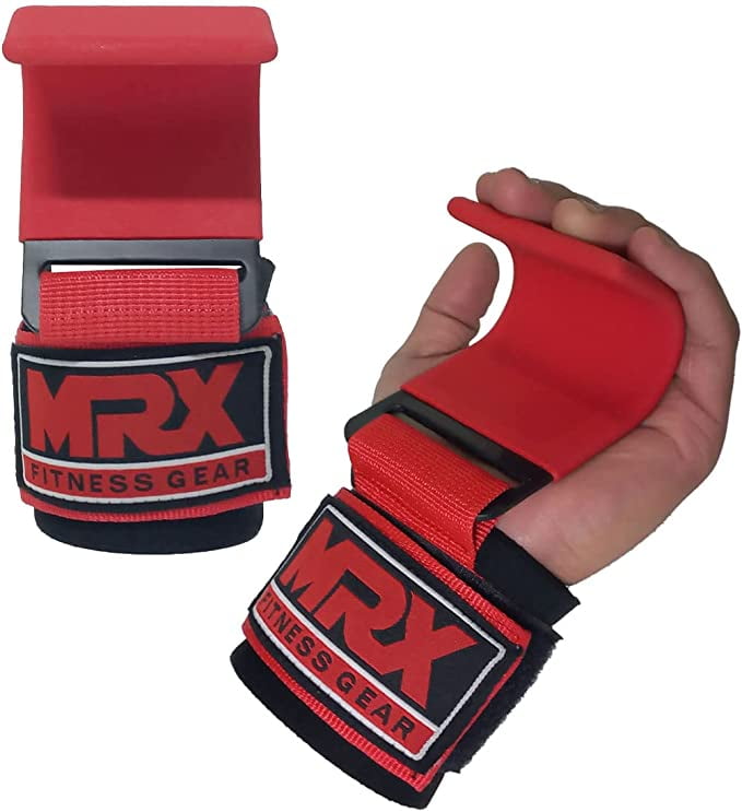 MRX Power Weight Lifting Hooks Wrist Straps Support GYM Bodybuilding Metal Bar Hook Red