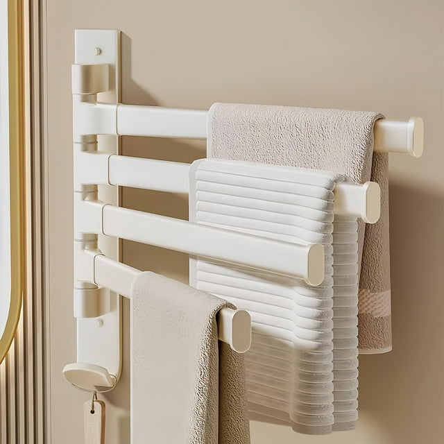 Rotating Towel Rack, 180-Degree Swivel, Punch-Free Bathroom Shelf, Hanging Storage Rack, Wall Mount Organizer
