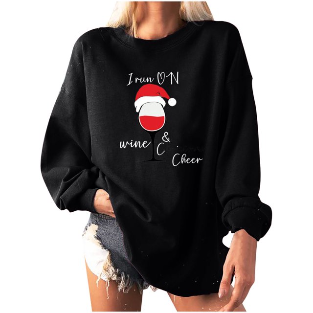 Sudadera extragrande de lana de manga larga con cuello redondo y estampado navideño para mujer Fridja ghj987+4546