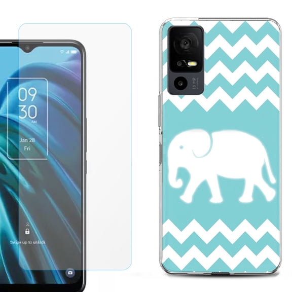 OneToughShield ® for TCL 40 XE 5G Shockproof Fashion Phone Case, with Tempered Glass Screen Protector - Chevron/Elephant