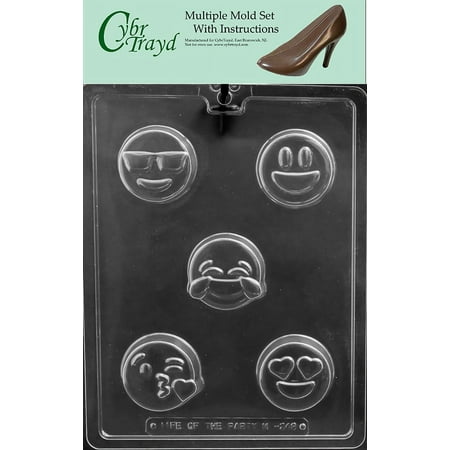 Emoji Cookie Chocolate Candy Mold with Exclusive Cybrtrayd Copyrighted Molding Instructions, Pack of 3