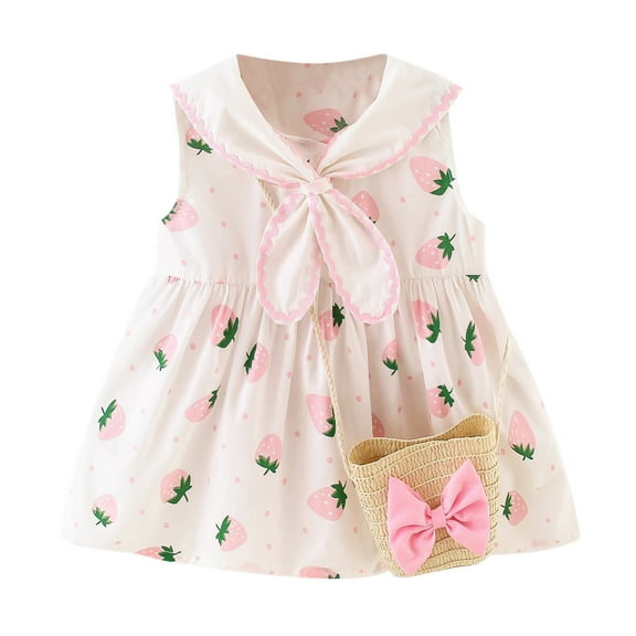 EnJoCho toddler Dress Baby Girls Sleeveless Strawberry Dotted Dress Princess Dress Little Children Girl Summer Trendy Dress Outfits Cute Dresses 3-4 Years