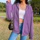 thumbnail image 1 of Chaqueta Sudadera básica para mujer, corte holgado, con capucha, estilo informal, con cremallera, ropa de calle, traje Kuymtek Púrpura S para Mujer, 1 of 8