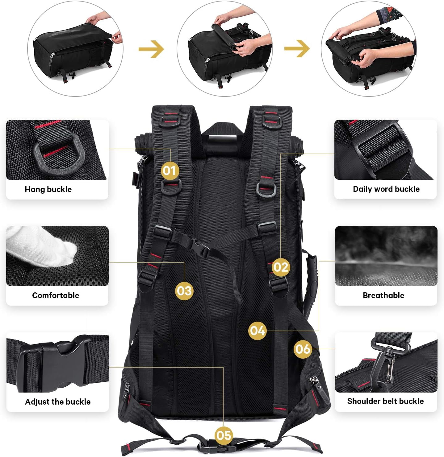 KAKA Travel Backpack, Carry On Backpack Durable Convertible Duffle Bag Fit for 15.6 Inch Laptop for Men and Women(Medium 35L)