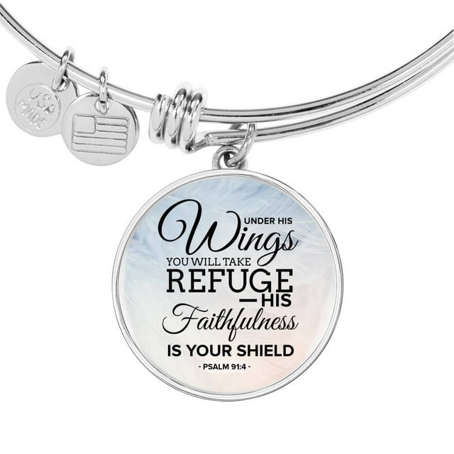 Under His Wings Circle Pendant Bangle Stainless Steel or 18k Gold 18-22"