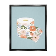 Stupell Industries Spring Floral Print Toilet Paper over Blue Jet Black Framed Floating Canvas Wall Art, 16x20, by Loni Harris
