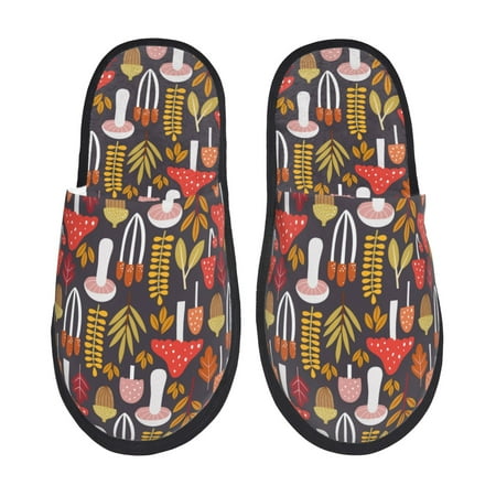 Balery Mushrooms And Leaves Slient Indoor Furry Fleece Comfort House Shoes Soft Non-Slip Home Shoes Cotton slippers House Slippers-- Large