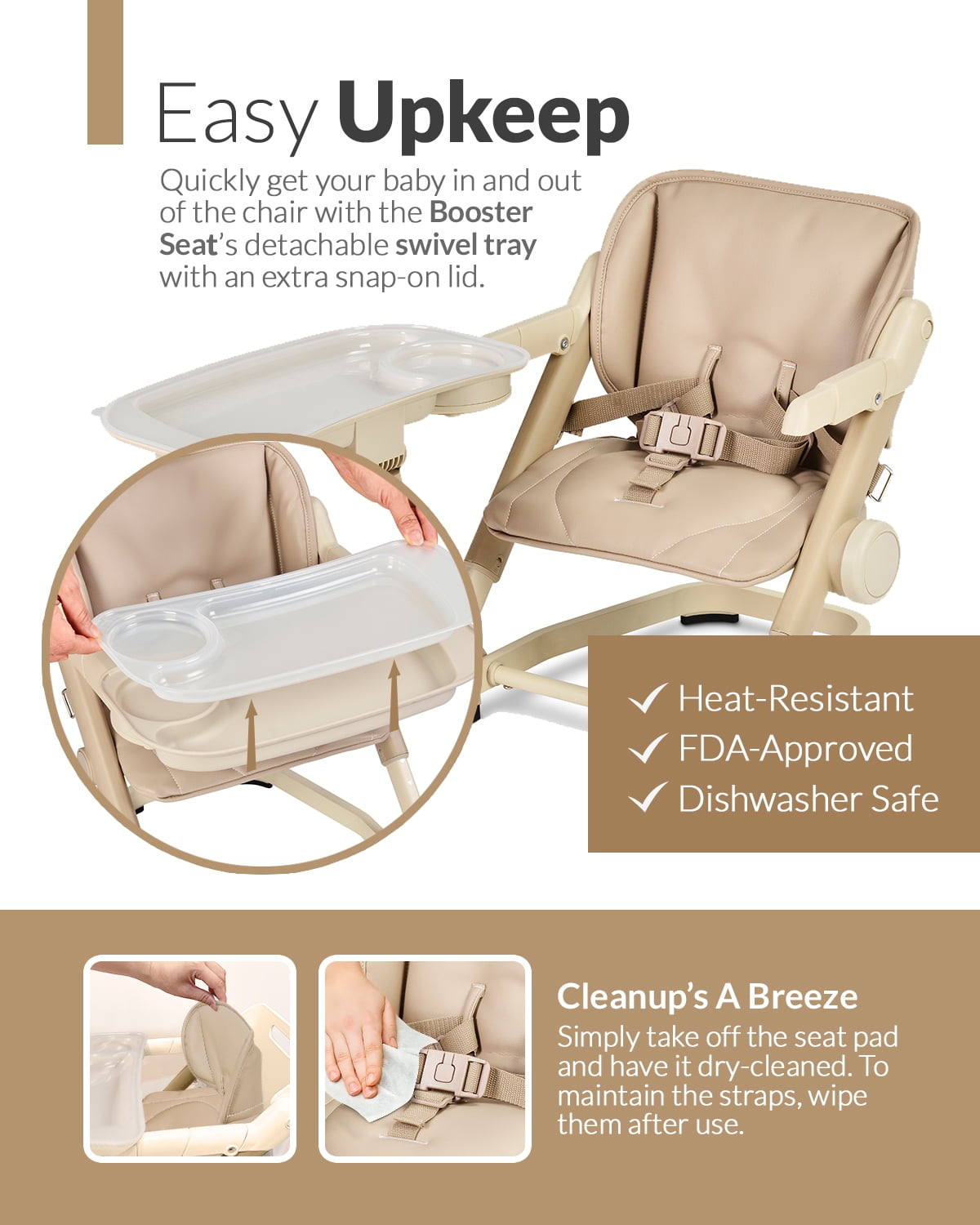Unilove Feed Me 3-in-1 Dining Booster Seat for Infant and Toddler, Milk Tea