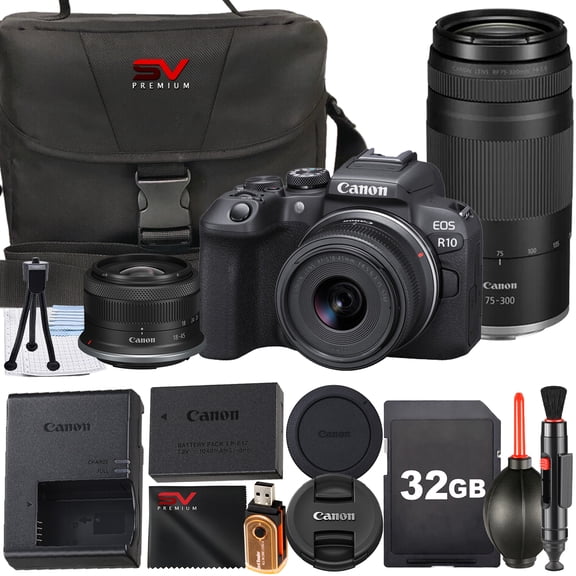 Canon EOS R10 Mirrorless Camera with RF-S 18-45mm   75-300mm Lens   32GB Memory Card   Case   SV Premium Accessory Bundle (International Version)