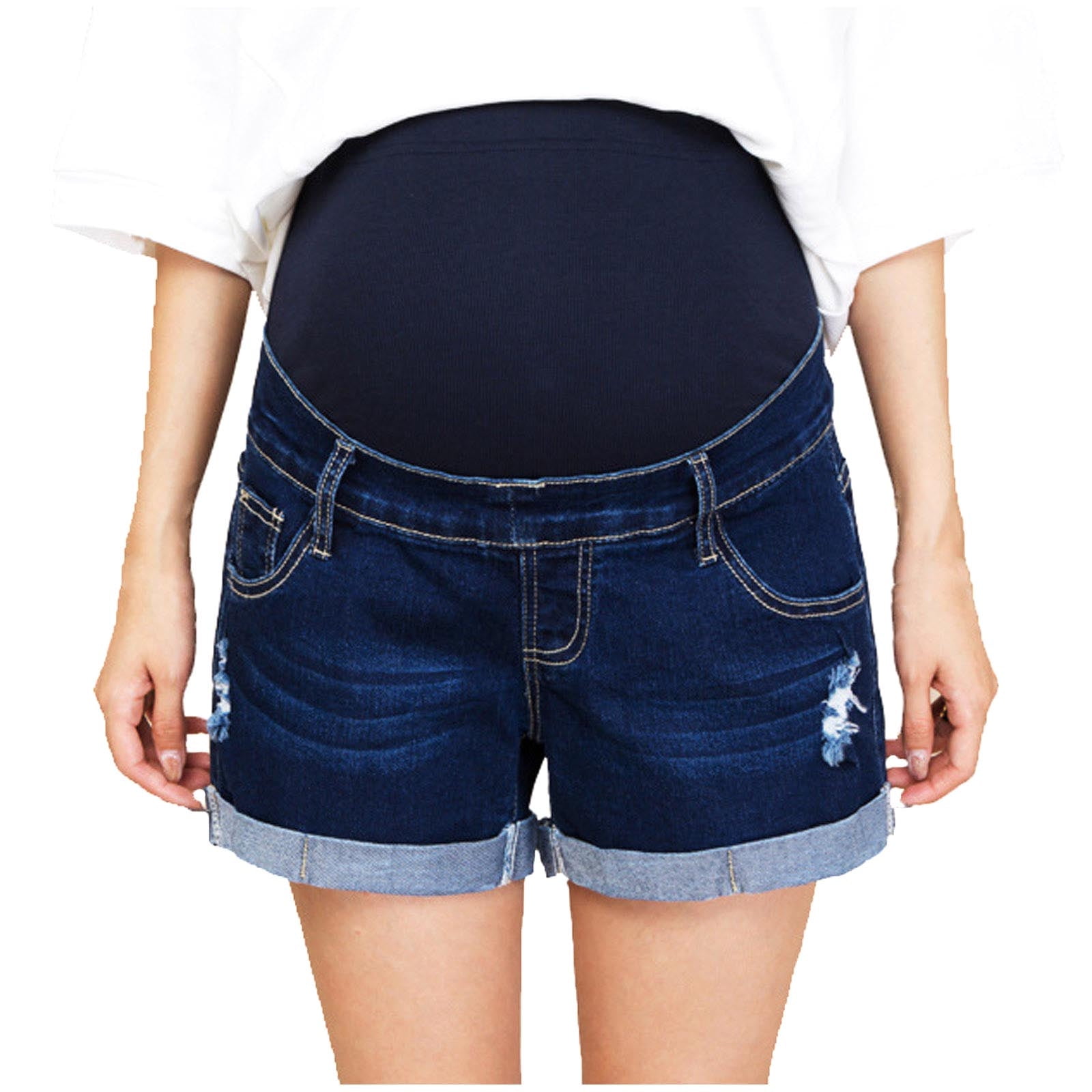 FAIWAD Shorts de Maternité en Jean pour Femmes, Ourlet Roulé