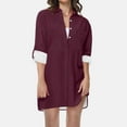 thumbnail image 2 of Lovskoo 2024 Womens Button Down Shirts Long Roll Up Sleeve Collared Work Blouses Oversized Loose Tops with Pocket Claret-2XL, 2 of 7