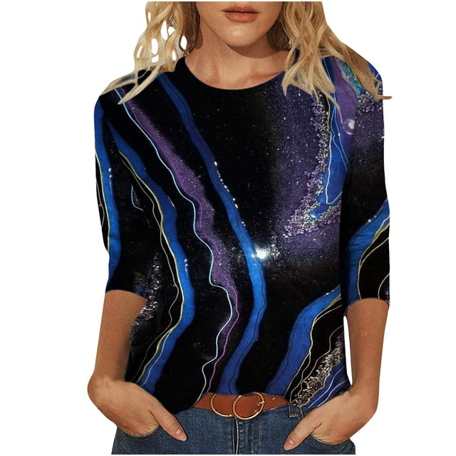 Camisas Para Mujer Moda Tops Camiseta Estampada Media Longitud 3/4 Mangas Blusa Cuello Redondo Casual Odeerbi ODB123701