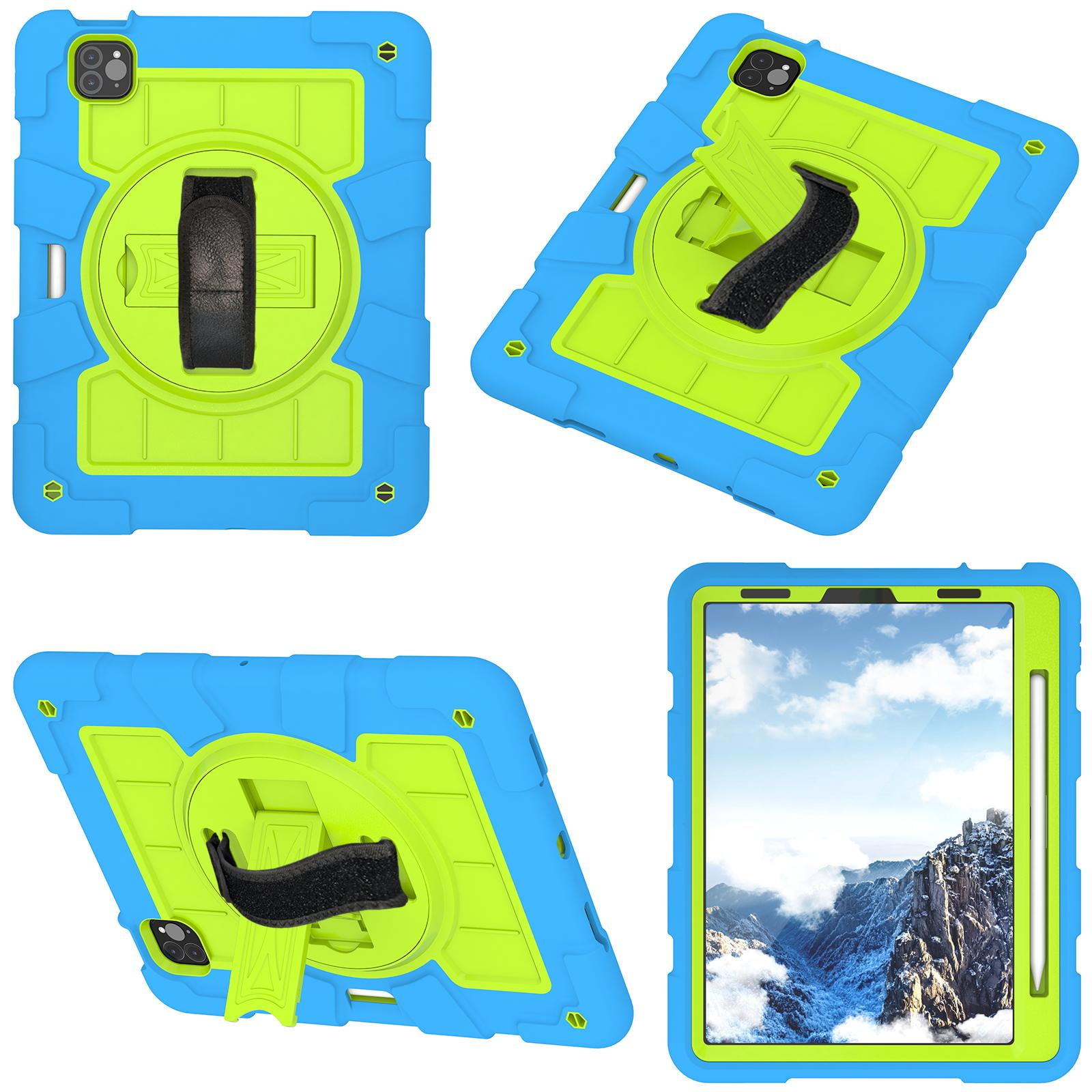Shockproof Case for Apple iPad Air 11 Inch M4 M3 M2 2026/2025/2024, with Pencil Holder iKids Friendly Hand Strap Shoulder Strap Kickstand Anti-Scratch Case Cover for iPad Air 11",Blue