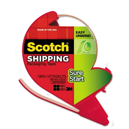 Scotch Sure Start Packaging Shipping Tape on Reusable Dispenser, 1.88 in x 38.2 yds, 3" Core, Clear, 1-Pack