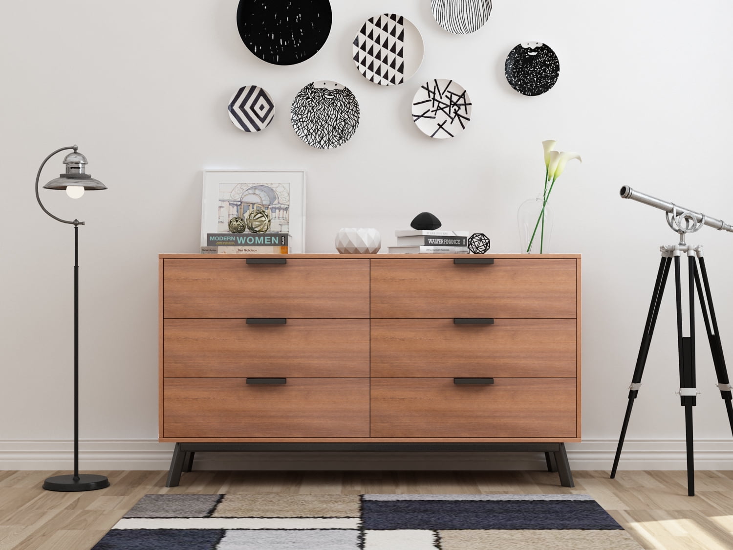 Mainstays Mid Century Modern 6 Drawers Dresser In Multiple Finish