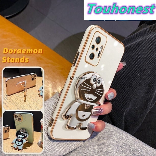 Carcasa Xiaomi Redmi Note 10 Pro 10S 10C 11 Prime Dibujos Animados Jingle Cat Lindo Anime Doraemon Soporte Plegable Funda Para Teléfono TD
