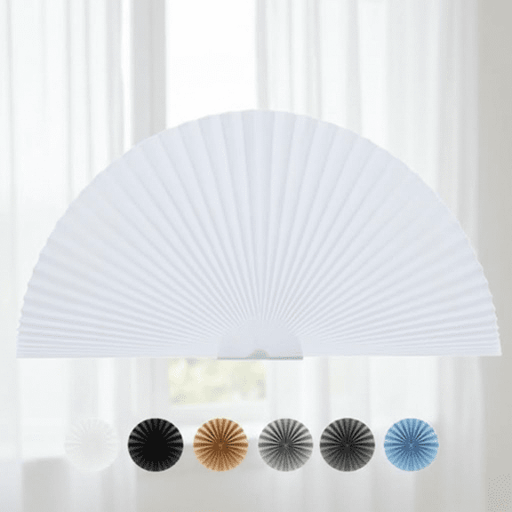 Customizable Self-Adhesive Half Circle Window Shade, Light Filtering Pleated Blind for Arched and Round Windows, Non-Woven Fabric, Easy Cut-to-Size Installation