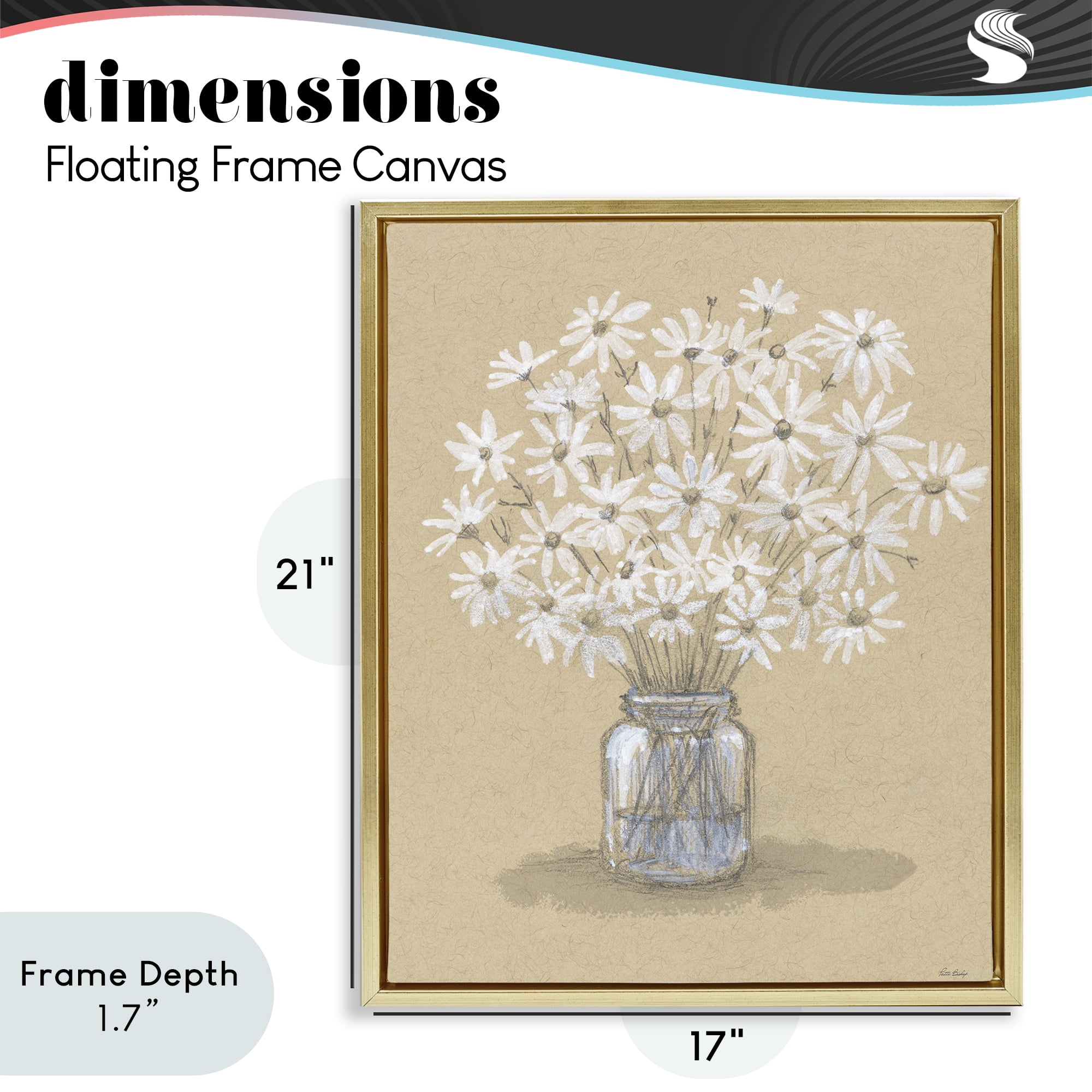 Stupell Industries Daisies Jar Drawing Gold Framed Floater Canvas Wall Art, design by Patti Bishop