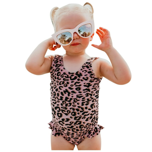 Penkiiy Toddler Baby Girls One Piece Leopard Printed Ruffles Swimsuit