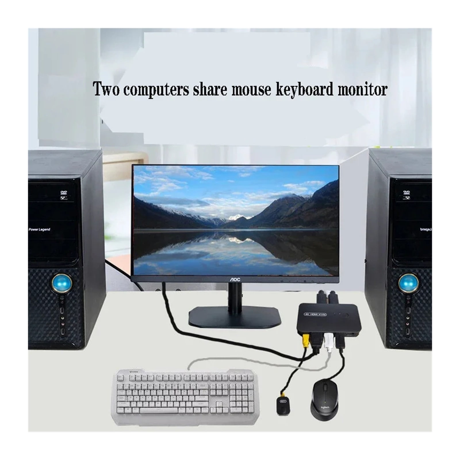 -compatible KVM Switch With Extender 1080p Share 2xUSB Disk Monitor Printer Keyboard Mouse