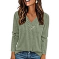 thumbnail image 1 of Camisa PRETTYGARDEN Mujer Manga Larga Cuello en V Acanalada Verde, 1 of 8