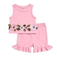 thumbnail image 4 of Xyant Toddler Baby Girl Clothes Knit Floral Fly Sleeve Tops Shorts Cute Summer Spring Outfits Infant Baby Girl Clothing Set (Pink,12-18 Months), 4 of 7