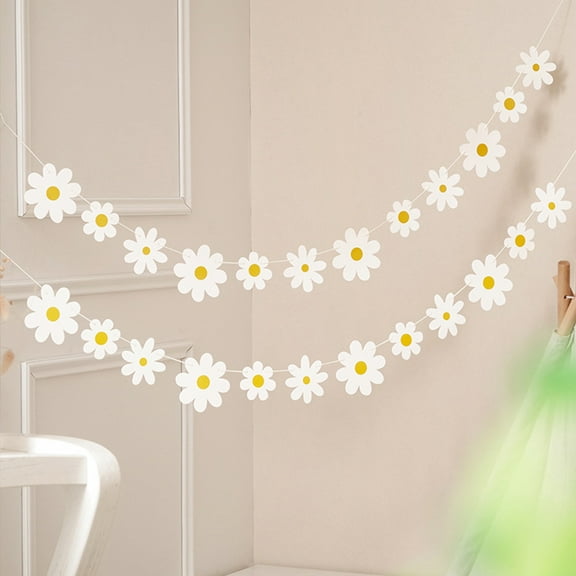 HAMPPLIES 5Pcs Daisy Banner Flower Hanging Sign For Family Celebration Backdrop